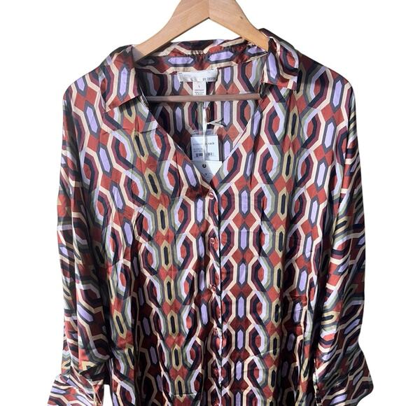 NEW BY DESIGN Marissa Collared Poly Silk Tunic In Art Deco Size Large - Picture 5 of 8